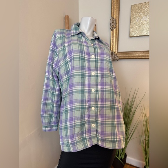LL Bean Fleece Lined Shirt Jacket Shacket Womens Size XL Purple Green Oversized - Picture 4 of 6